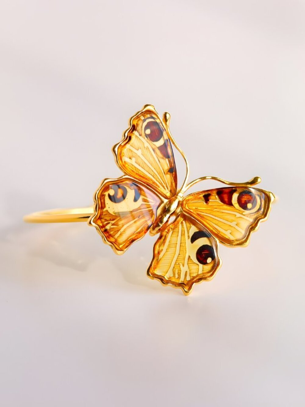Baltic Honey Amber Butterfly Bracelet- 14k Gold Plated Sterling Silver - Picture 3 of 6